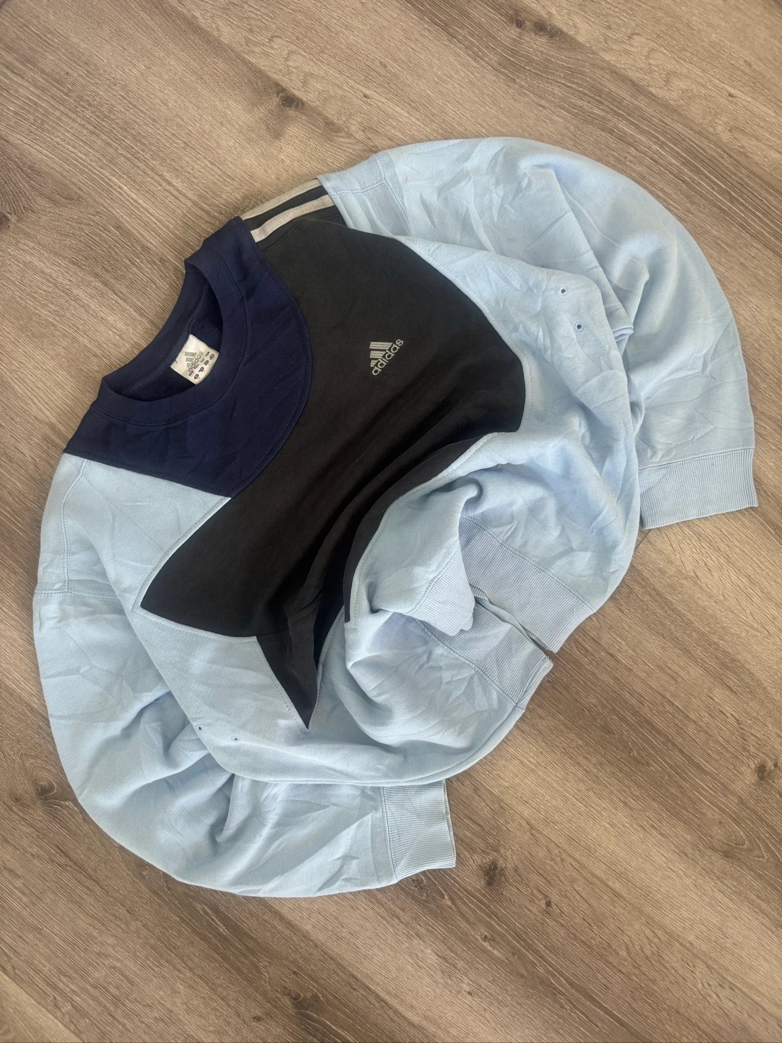 Adidas Vintage Colorblock Sweatshirt Crewneck Blue Black Y2K 90s Streetwear Retro M – photo 2